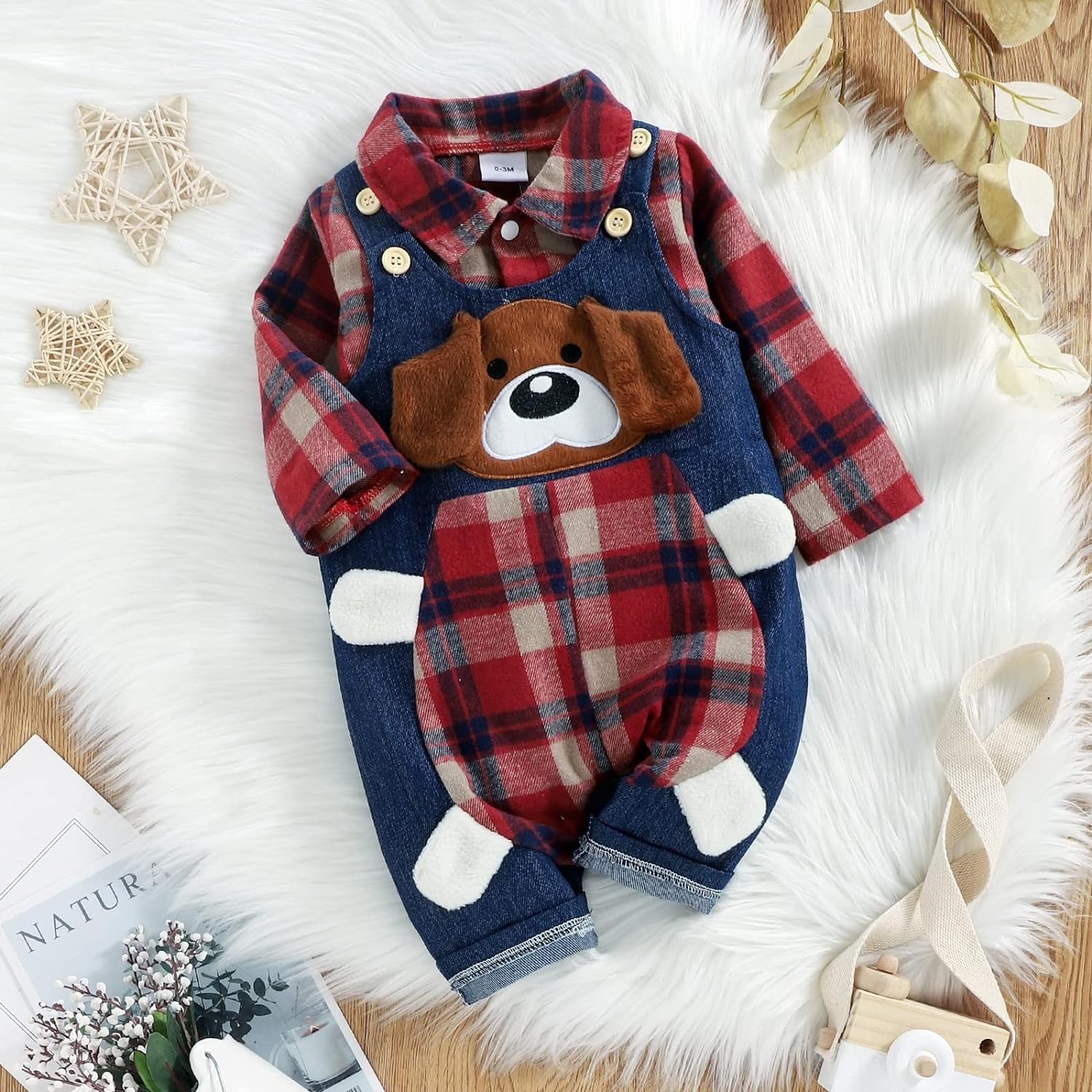 ODASIRA Baby Boy Clothes Infant Outfits Long Sleeve Plaid Bodysuit Romper + Jeans Overalls Jumpsuit Pants Sets - Image 2